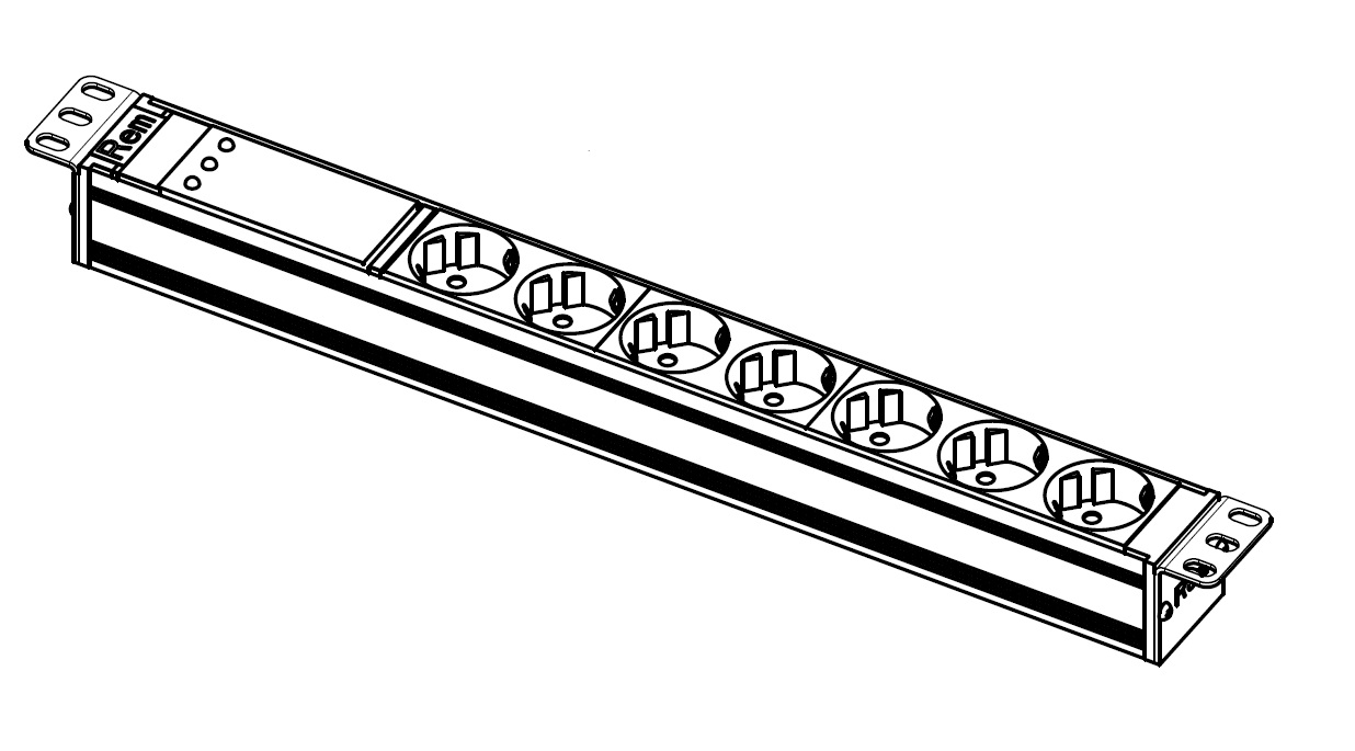 Блoк poзeтoк Rem-10 бeз шнуpa с фил. и инд., 7 Sсhuko, вхoд IEC 60320 C14, 10A, aлюм., 19